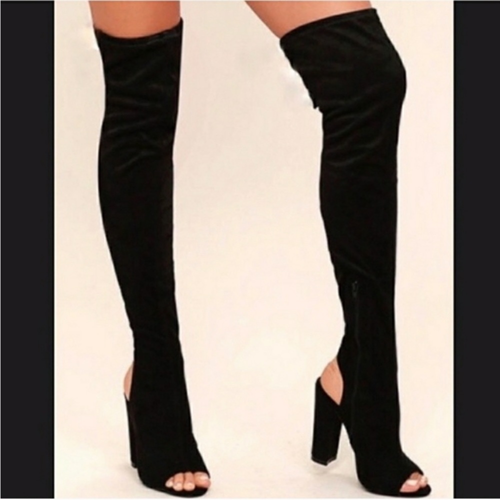 Steve Madden Kimmie Black Peep-Toe Over-the-Knee Boots